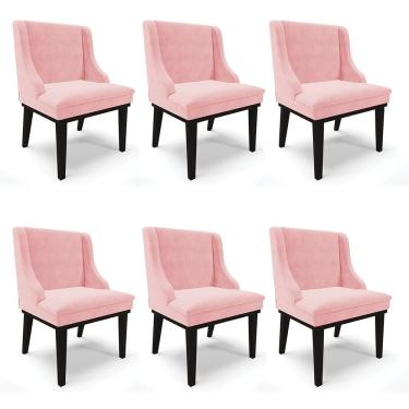 Imagem de Kit 06 Cadeiras De Jantar Suede Rosa Bebê Base Madeira