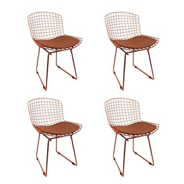 Imagem de Kit 4 Cadeiras Bertoia Cobre Com Assento Cobre Cor Marrom
