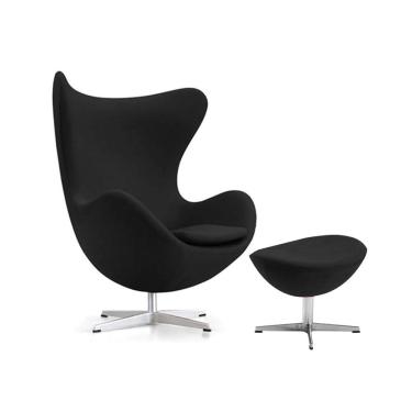 Imagem de Poltrona Egg Com Puff Base Alumínio Em Sued Preto Cor Preto