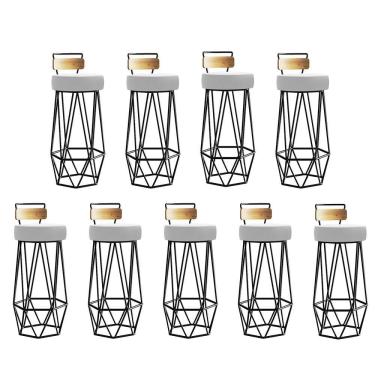 Imagem de Kit 09 Banqueta Com Encosto Botty Hexágono Cozinha Peroba Rosa Ferro Preto Suede Branco - Amey Decor