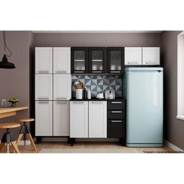 Imagem de Kit De Cozinha Modulada 4pçs Múltipla (2 Armários + 1 Balcão + 1 Paneleiro) C4P73 Branco/Preto -