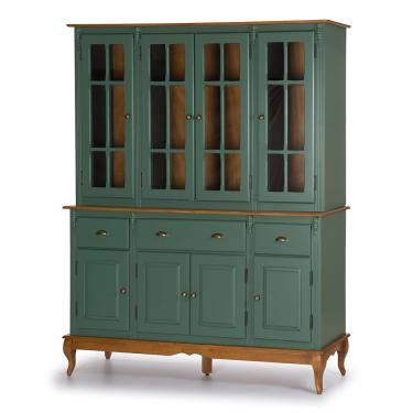 Imagem de Arca Oratório 4 Portas Madeira, 3 Gavetas E 4 Portas Vidro Hannover - M560806 Cor Laca - Verde Musgo