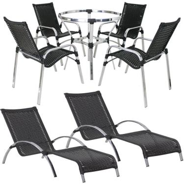 Imagem de 4 Cadeiras E Mesa 2 Espreguiçadeiras E Mesa Trama Original Preto