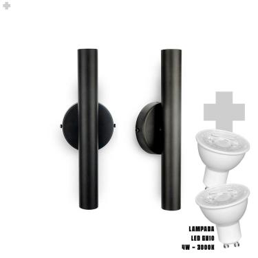 Imagem de Kit 2 Arandela De Parede Slim Palito - Preto + Led Gu10