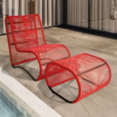 Imagem de Poltrona Espreguiçadeira Portugal Em Alumínio E Cordão Fibra Vermelho