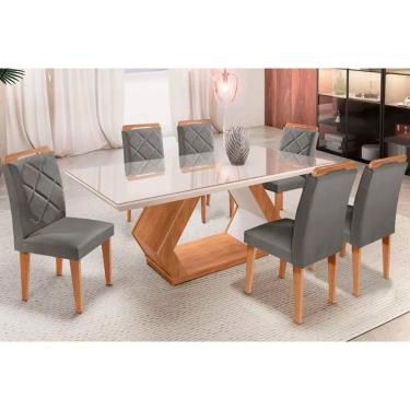 Imagem de Sala De Jantar Alvorada com Tampo Vidro 180x90cm E 6 Cadeiras Melissa Imbuia grafite Rufato