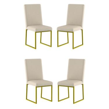 Imagem de Kit 4 Cadeiras Para Mesa De Jantar Base Industrial Dourado Balaqui Bege