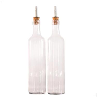 Imagem de Conjunto de 2 Potes de Vidro Para Especiarias 500ml com Bico Dispensador de CortiçA(Vinagre + Óleo)