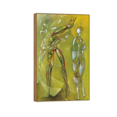 Imagem de MUHJDYC Imagem famosa em tela de Max Ernst - Impressões de arte de parede abstrata - Pintura de arte em moldura de madeira para decoração de sala de estar quarto (Dançarinos sob o céu estrelado) 50 x