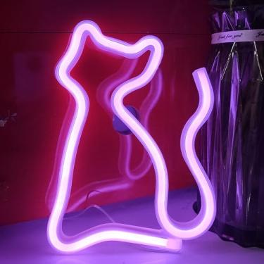 Imagem de JYWJ Letreiro De Neon Com Gato Jywj, Luz Alimentada Por Usb Ou 3 Pilhas Aa, Decoração Mesa Led, Parede Quarto, Presente Aniversário, Artigos Casamento, Corporativo (Roxo)