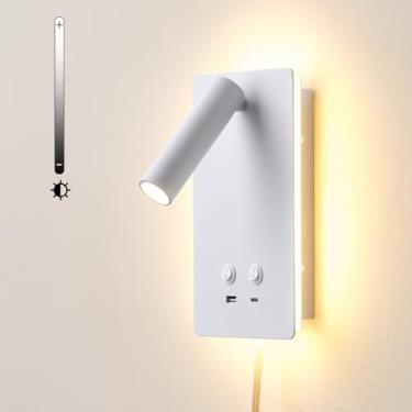 Imagem de MOLUOLA LIGHTING Luminária De Parede Led Para Leitura Com 3 Níveis Brilho Reguláveis, Arandela Ajustável Entrada Usb C+A, Cabeceira, Cabeceira Cama, 9W+3W, Luz Noturna 3000K