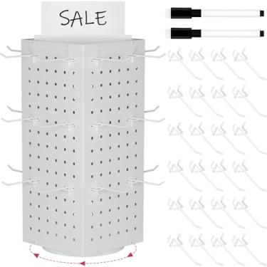Imagem de SIBRANT Suporte De Exposição Painel Perfurado Giratório Com 24 Ganchos, Expositores Giratório, Prateleira Metal Mesa Para Feiras E Exposições Artesanato, Lojas Varejo, Vendedores Artesanato (Branco)