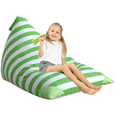 Imagem de Aubliss Capa Para Cadeira De Pufe Com Armazenamento Bichinhos Pelúcia, 50" X 35" Extra Grande, Crianças E Adultos, Brinquedo Meninos Meninas - Lona Algodão Premium Listrada Verde