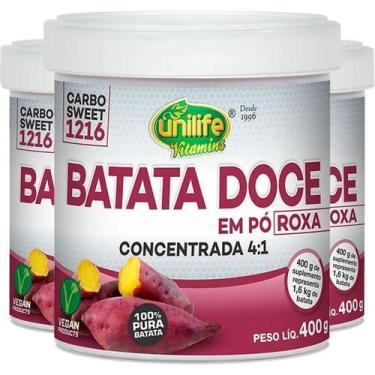 Imagem de Kit 3 Batata Doce Roxa Em Pó 100% Pura 400G Unilife
