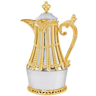 Imagem de Garrafa térmica de luxo estilo árabe com isolamento térmico, 1000 ml, jarra térmica a vácuo para café, bebida fria e chá, ornamentos de inauguração de casa (prata e ouro)
