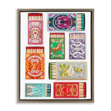 Imagem de Stupell Industries Iconic Fashion Brands Matchboxes Brown Framed Floater Canvas Wall Art Design por Amanda Greenwood, 25 x 31