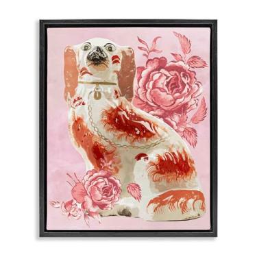 Imagem de Stupell Industries Design de arte de parede em tela flutuante com desenho de cachorro Spaniel antigo em rosa preto por Lil' Rue, 25 x 31