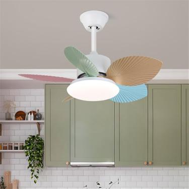 Imagem de OUFULA Ventilador de cor nórdica moderna LED Fashion Criatividade Sala de Estar Restaurante Quarto Infantil Remoto Teto Fan Light (Estilo B)