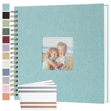 Imagem de Bonyomor Álbum De Fotos Scrapbook 10X10" Com 40 Páginas, Capa Dura, Papel Kraft, Linho, Memórias, Faça Você Mesmo, Álbuns Para Casamento, Bebê, Namorado, Viagem, Aniversário, Família, Azul Claro