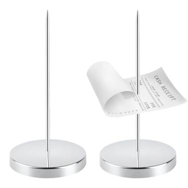 Imagem de 2 peças de porta-recibos de aço inoxidável e esfaqueador de bilhetes, ponta de recibo, garfo de notas, eixo de cheque - perfeito para escritório, casa, restaurante