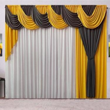 Imagem de Cortina Inspiração 3 Metros Sala Quarto Para Varão - Amarela - Casa Sh