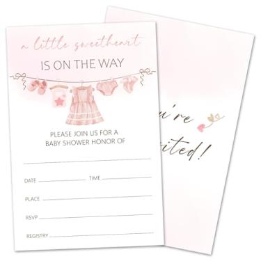 Imagem de rizotus Convites de chá de bebê para menina e menino, roupas rosa tema revelar festa convites 25 cartões com envelopes, anúncio de grávida decorações de festa suprimentos -11