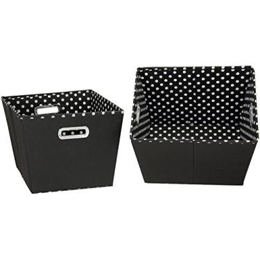 Imagem de Household Essentials 19KDBLK-1 Caixas de armazenamento decorativas médias afuniladas | Conjunto de 2 cestas Cubby | Mini pontos pretos e brancos
