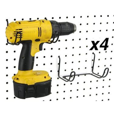 Imagem de Suporte de perfuração Pegboard, pacote com 4 – preto, aço – ganchos para qualquer quadro de pinos – acessório para organização de quadro – adicione ao quadro de pinos em seu galpão de ferramentas, garagem ou bancada