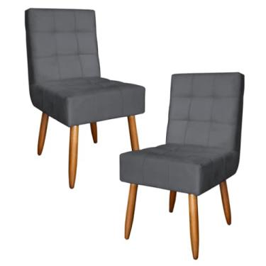 Imagem de Kit 2 Poltronas Monalisa Cadeira Estofada com Pés de Madeira em Suede (CINZA)
