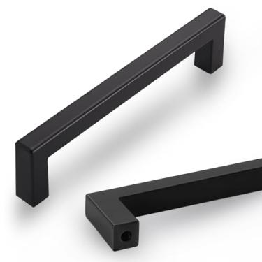 Imagem de L&lonpa Pacote com 10 puxadores de armário pretos foscos de 16 cm de centro a centro, puxadores quadrados de alumínio sólido, ferragens modernas duráveis para cozinha, quarto, banheiro, cômoda