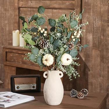 Imagem de Cindeer 6 Pçs 23,62 Polegadas Grande Outono Branco Abóbora Hastes Artificiais Eucalipto Folhas Vegetação com Abóboras Pinhas Bagas para Casa Fazenda Ação de Graças Halloween Mesa Centro Decoração