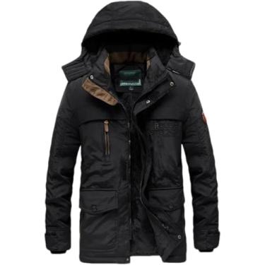 Imagem de Jaqueta Com Capuz Multi-bolso Para Homens Inverno Forro De Lã Parka Ao Ar Livre Militar Grosso Quente, black, XXL