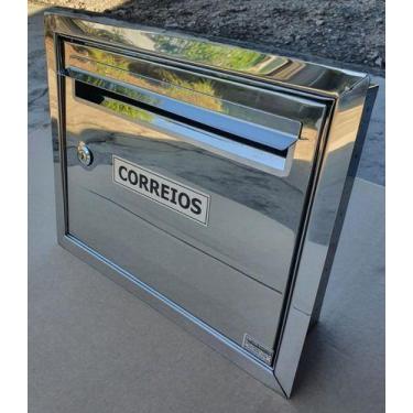 Imagem de Cx Correio Inox Vertical Frontal Chapéu Frente Preta Carta - CASINOX, 
