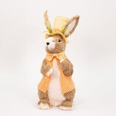 Imagem de Coelho De Páscoa Com Chapéu E Flores Laranja Decoração 45cm