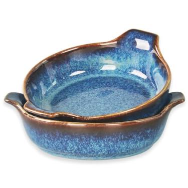 Imagem de LIUYWYHCF Conjunto de 2 pratos de assadeira gratinados Ceramics Au Gratinados, Assadeiras de Assar, Ramequins de 297 g, para forma de torta, aperitivo, torta, sobremesa, quiche, forno pequeno, pratos