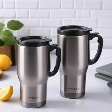 Imagem de Caneca Térmica Parede Dupla em Aço Inox Cinza 800ml com Tampa Flip - Estilo Liso