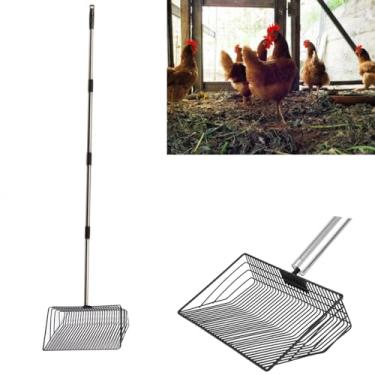 Imagem de JQHUJNY Colher grande de metal para cocô de galinha de 25,4 cm, colher de areia para galinheiro de 83,8 cm a 152,4 cm com alça longa de aço inoxidável e pá de peneiração profunda, acessórios