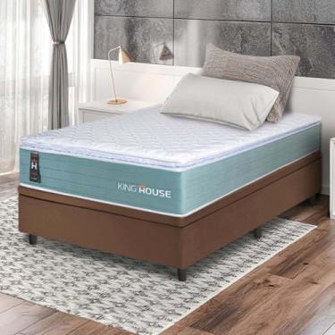 Imagem de Conjunto Box Baú Marrom Lagos Verde Molas Ensacadas Solteiro 96x203x73 - King House