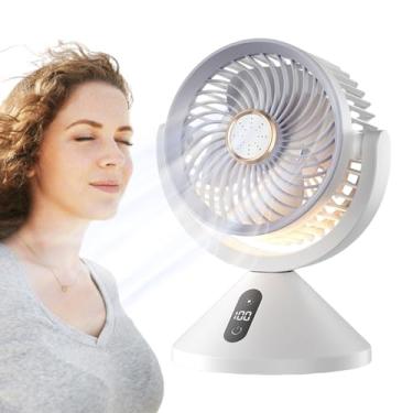 Imagem de Ventilador Circulador de Ar | Ventilador de Ar Circulante Recarregável | Equipamento De Mesa Com Luz Noturna LED E Mostrador Digital Para Quarto Sala De Aula Trabalho Beira Da Cama Dormitório