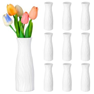 Imagem de 10 vasos de flores de plástico branco composto, vaso floral cônico alto branco, vasos para centros de mesa, para decoração de sala de estar, buquês, tubos conectados