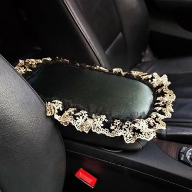 Imagem de MINGZAIQIPEI Capa de apoio de braço de renda para console central automotivo almofada de console macia para carro, almofada de apoio de braço central para a maioria dos protetores de decoração de