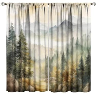 Imagem de LOMADIA Cortina blackout florestal, aguarela, montanha, floresta, natureza, árvore, janela, tratamentos para varão, bolso para varão, 2 painéis, cortinas para quarto de bebê, decoração de sala de