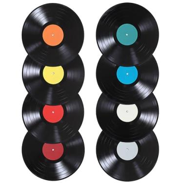 Imagem de 8 peças de adesivos de parede para decoração de discos de vinil em branco, 23 cm, capa de álbum de vinil falso, pôsteres estéticos, vintage, para arte de parede, decoração, música, festa, artesanato