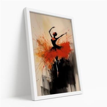Imagem de Quadro Decorativo Bailarina Abstrata Saia Vermelha Dança Elegante Movimento Arte Expressiva Estilo Criativo Com Moldura