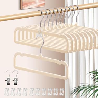Imagem de Cabides de veludo para calças de veludo, pacote com 30 cabides antiderrapantes bege