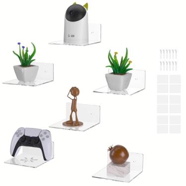 Imagem de Prateleiras de parede de acrílico, prateleiras flutuantes transparentes de 15 cm para exibição, eco, câmeras, alto-falante, prateleira transparente montada na parede, pequenas prateleiras invisíveis