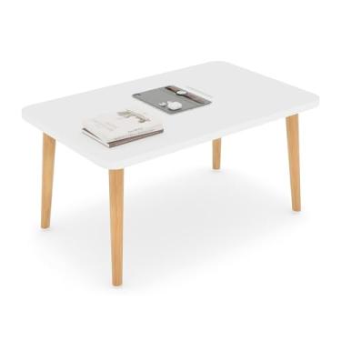 Imagem de Funecy Mesa de centro quadrada baixa com 4 pernas resistentes de madeira maciça, mesa de chão para sentar no chão, móveis de armazenamento e sala de estar (branca)