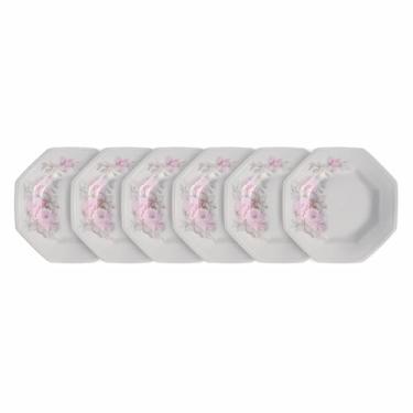 Imagem de Estojo com 6 Pratos Fundos em Porcelana, Modelo Prisma, Octogonal, Decoração Maresias, Porcelana Schmidt
