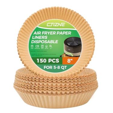 Imagem de Forros descartáveis para fritadeira a ar – 150 peças de papel pergaminho redondo de 20 cm para fritadeira a ar, forros de cesta antiaderentes para forno a vapor e micro-ondas