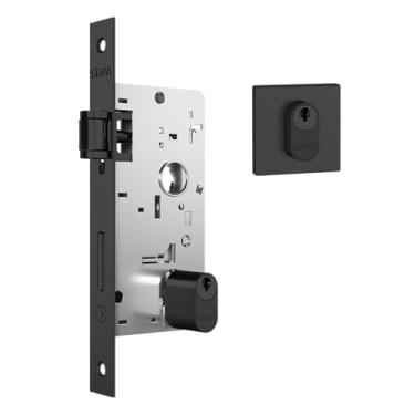 Imagem de FECHADURA ROLETE PORTA PIVOTANTE 803 STAM C/CILINDRO PRETA PRETO QUADRADA 40 MM